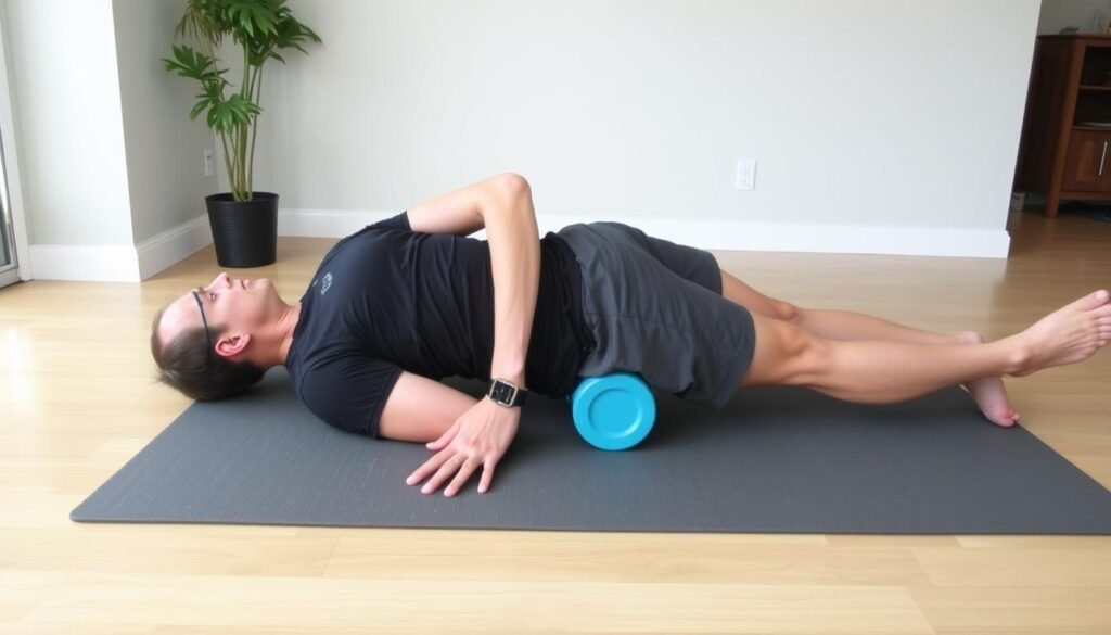 Person demonstrating fascial release technique for joint pain relief Person demonstrating fascial release technique for joint pain relief